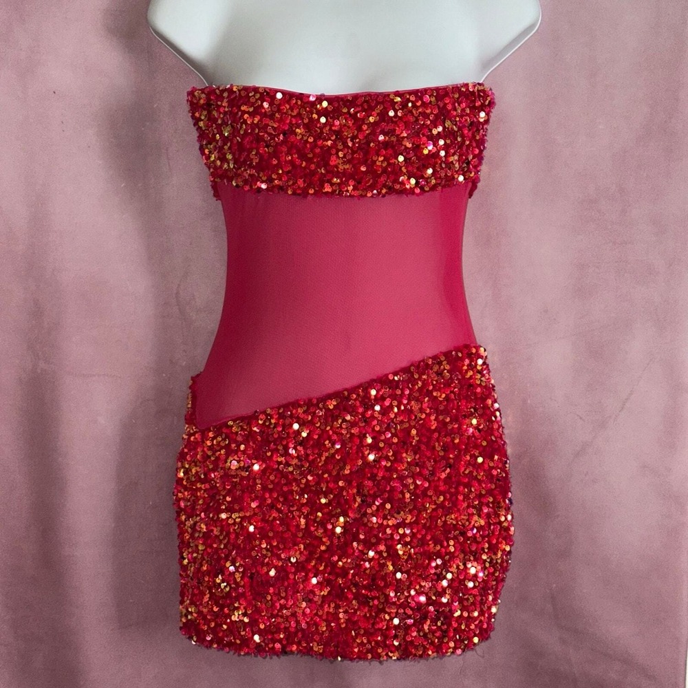Fashion Nova Pink Sequin Mesh Strapless Mini Dress Party Clubwear Medium